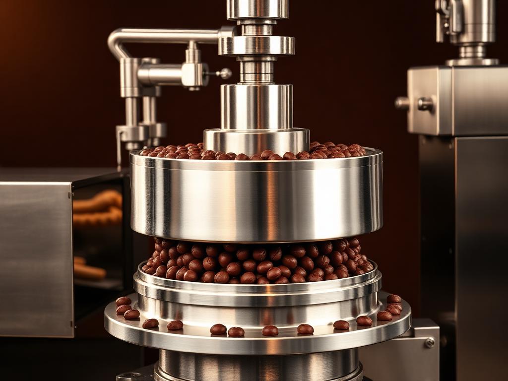 Centrífuga Cacautec em aço inox 304 para ovos de Páscoa, com cuba giratória carregada de chocolate